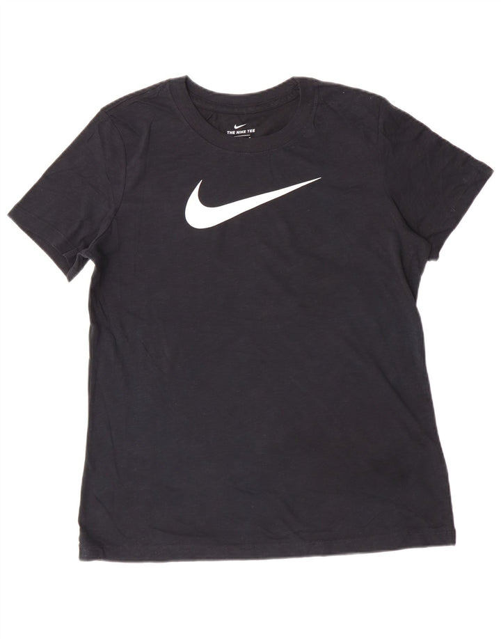 Nike Damen Dri Fit Graphic T-Shirt Top UK 14 Mittelschwarz gefleckte Baumwolle
