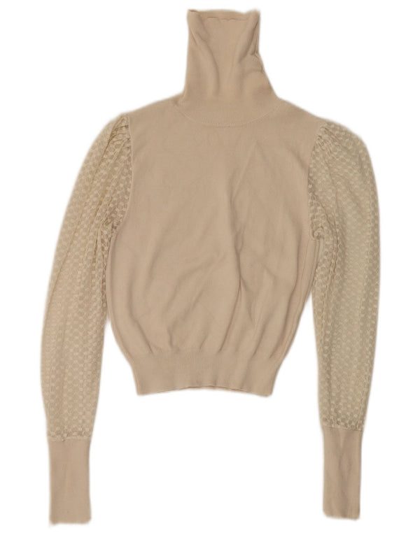 Zara Damen Crop Rollkragenpullover Pullover UK 8 Small Weiße Viskose
