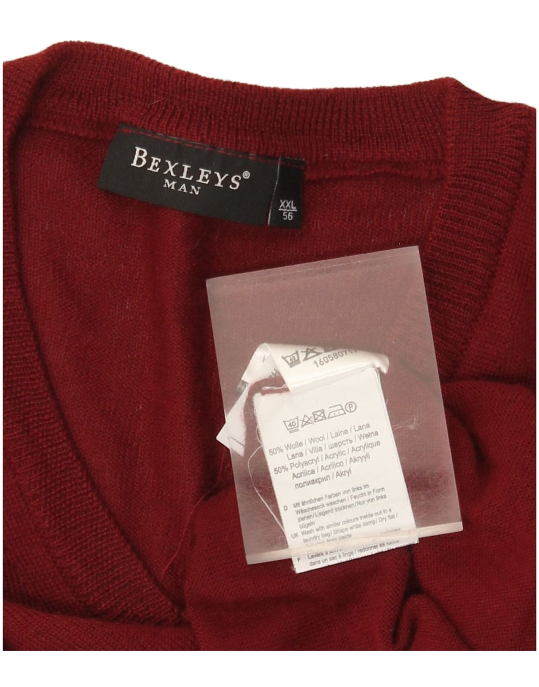BEXLEYS Herren-Pullover mit V-Ausschnitt IT 56 2XL Burgunderrote Wolle