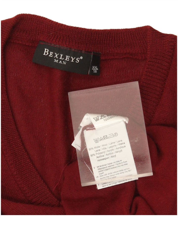 BEXLEYS Herren-Pullover mit V-Ausschnitt IT 56 2XL Burgunderrote Wolle