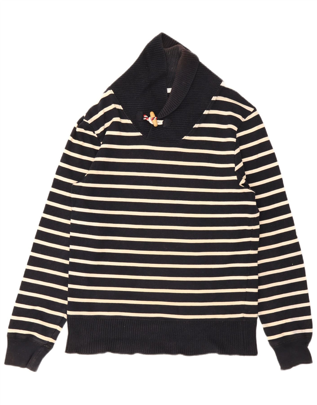 Zara Herren-Pullover mit Schalkragen, mittelgroß, marineblau gestreift