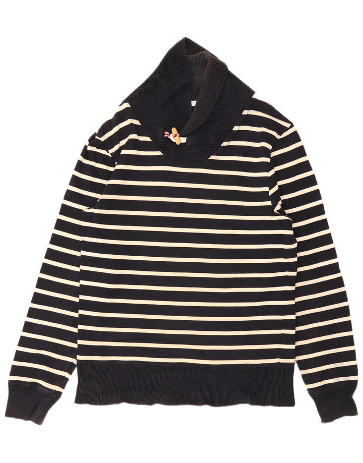 Zara Herren-Pullover mit Schalkragen, mittelgroß, marineblau gestreift