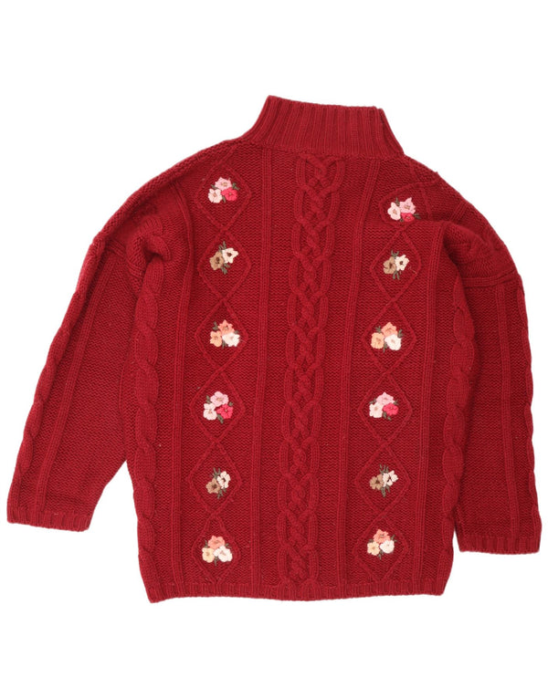 Vintage Damen Rollkragenpullover Pullover UK 18 XL Rot geblümt