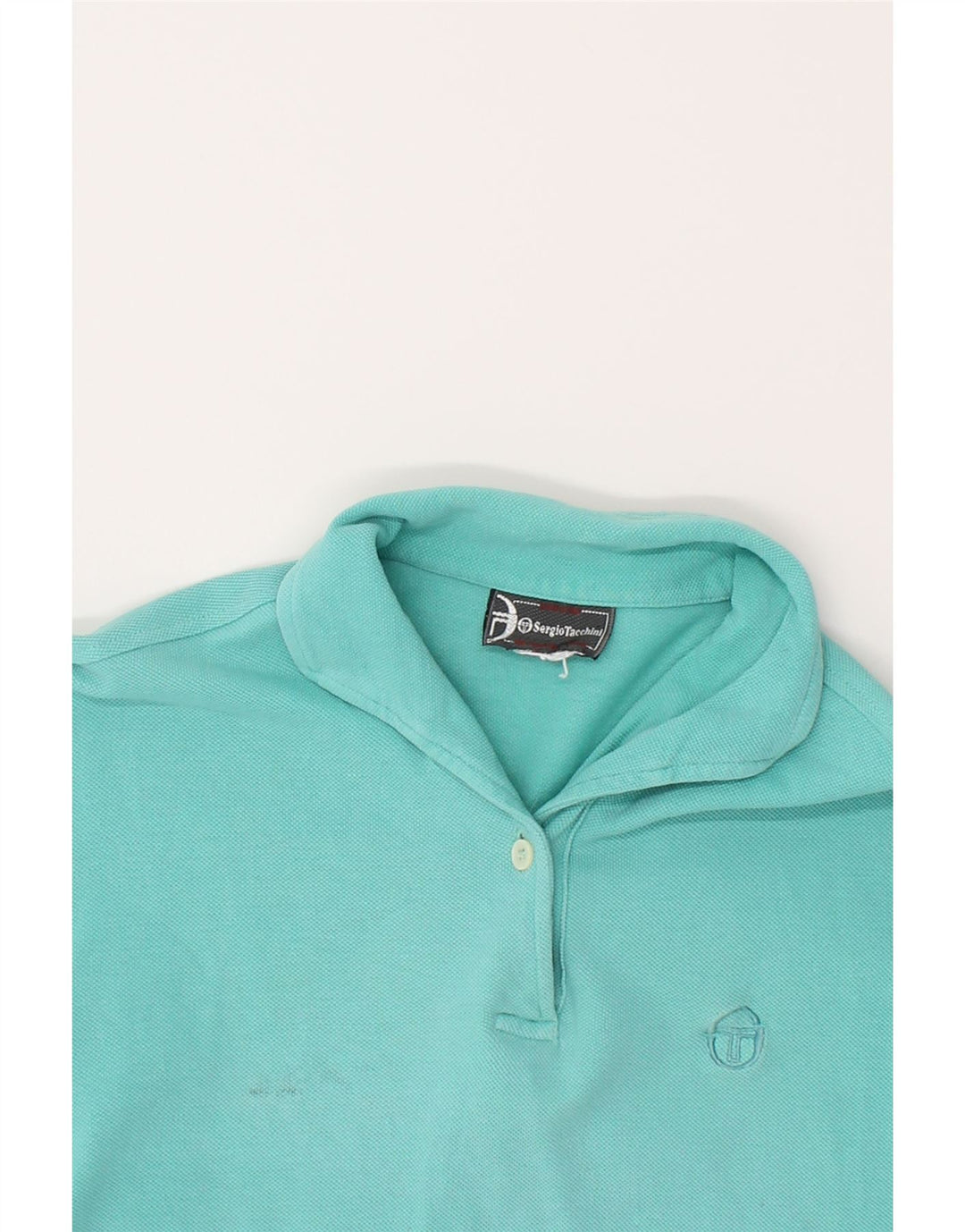 SERGIO TACCHINI Womens Polo Shirt UK 12 Medium Turquoise Cotton Vintage Sergio Tacchini and Second-Hand Sergio Tacchini from Messina Hembry 