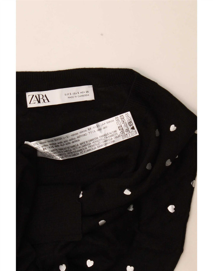 Zara Damen-Pullover mit abstraktem Muster und Rundhalsausschnitt, Gr. 10, Größe S, Schwarz