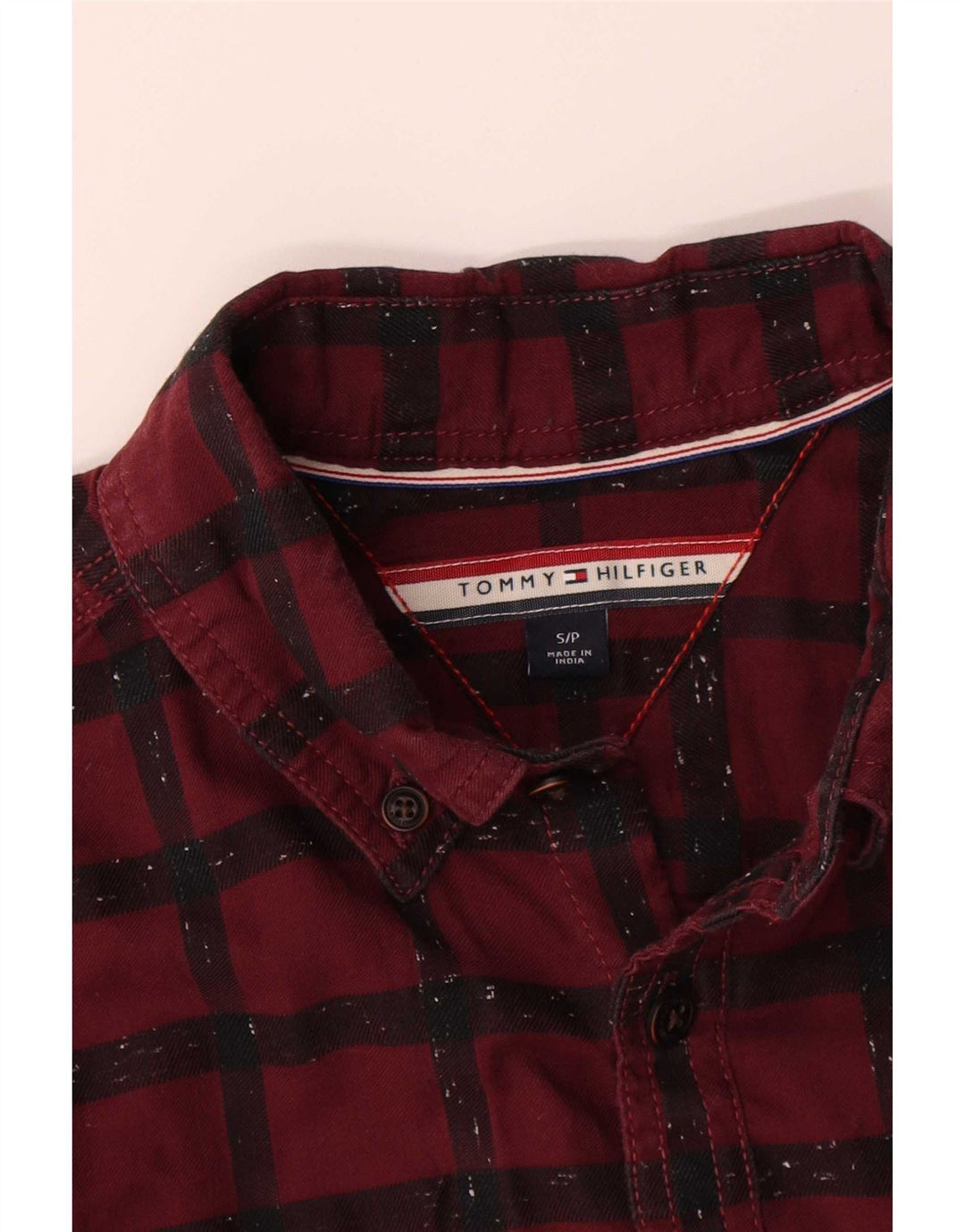 Tommy Hilfiger Herren-Flanellhemd, klein, Burgunderrot, kariert, Baumwolle