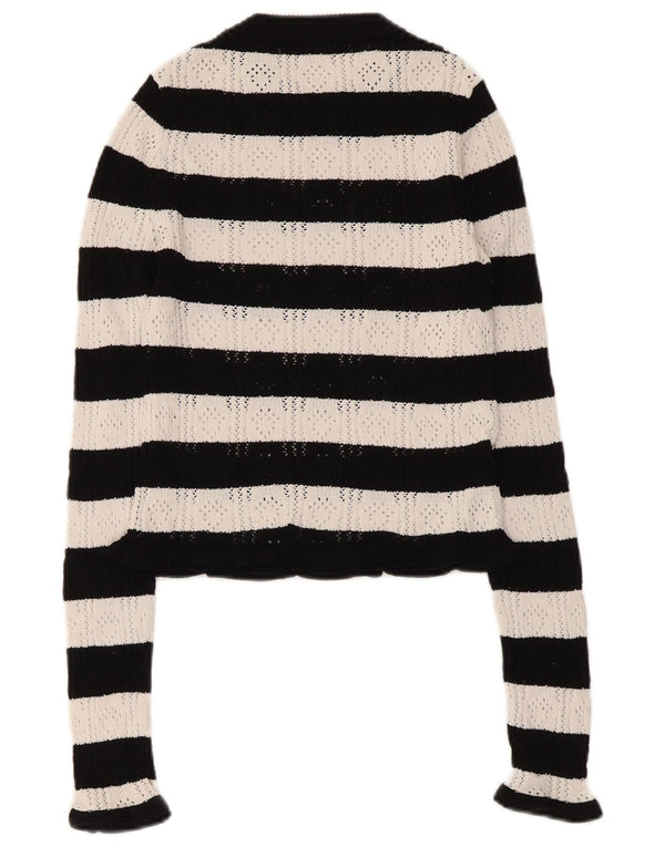 Zara Damen Crop Crew Neck Pullover Pullover UK 8 Small Schwarz gestreift