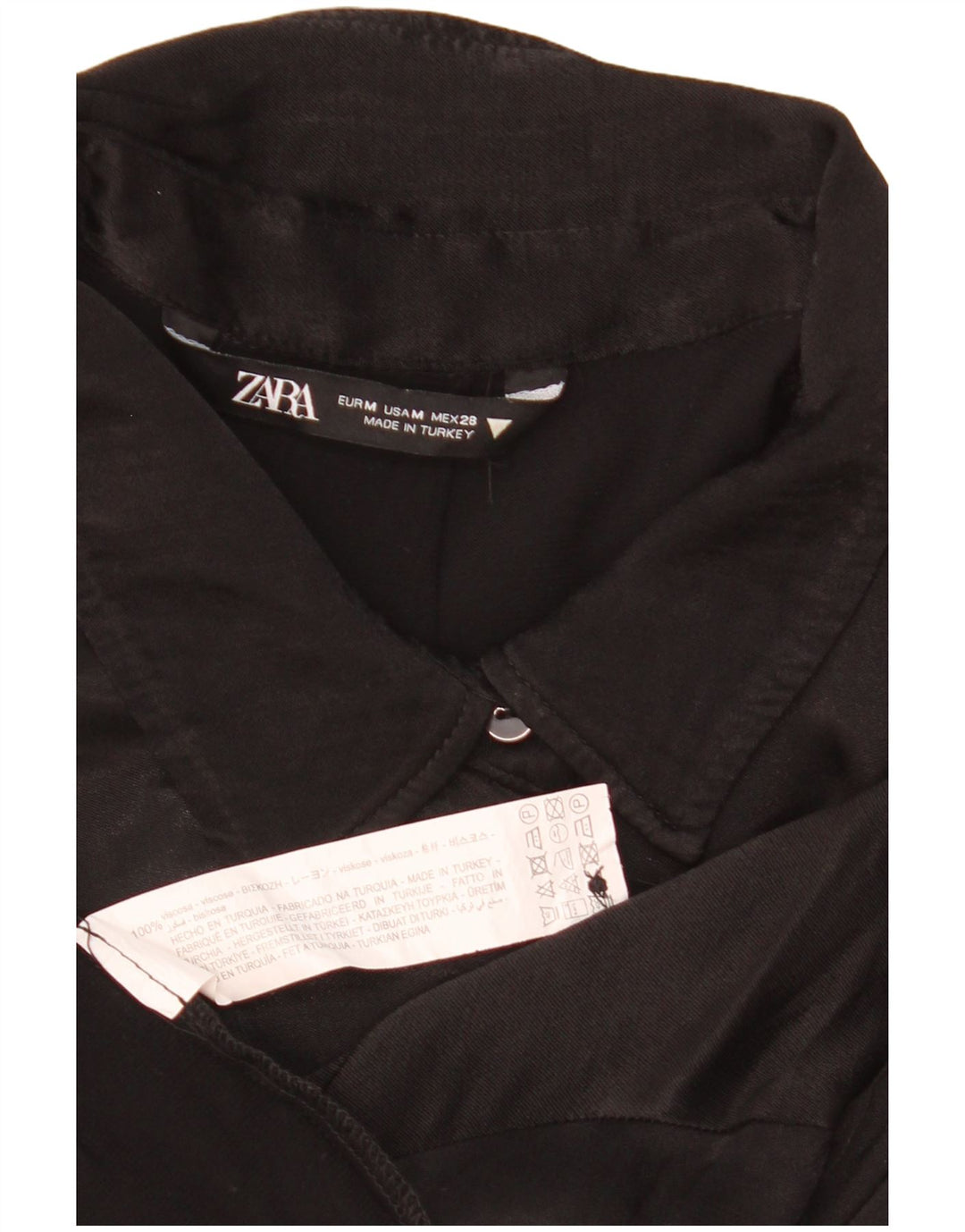 Zara Damen übergroße Crop-Kurzarm-Hemdbluse UK 14 Mittelschwarz