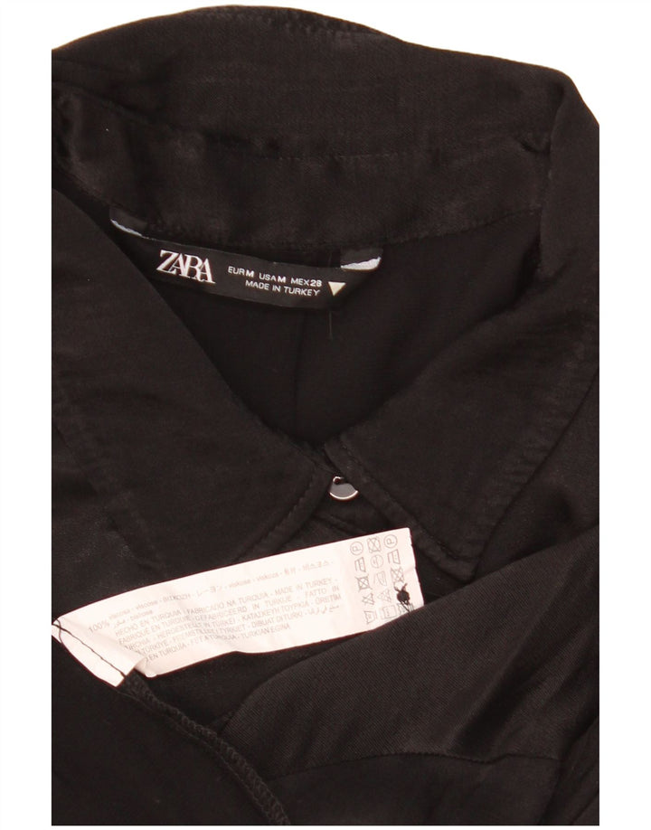 Zara Damen übergroße Crop-Kurzarm-Hemdbluse UK 14 Mittelschwarz