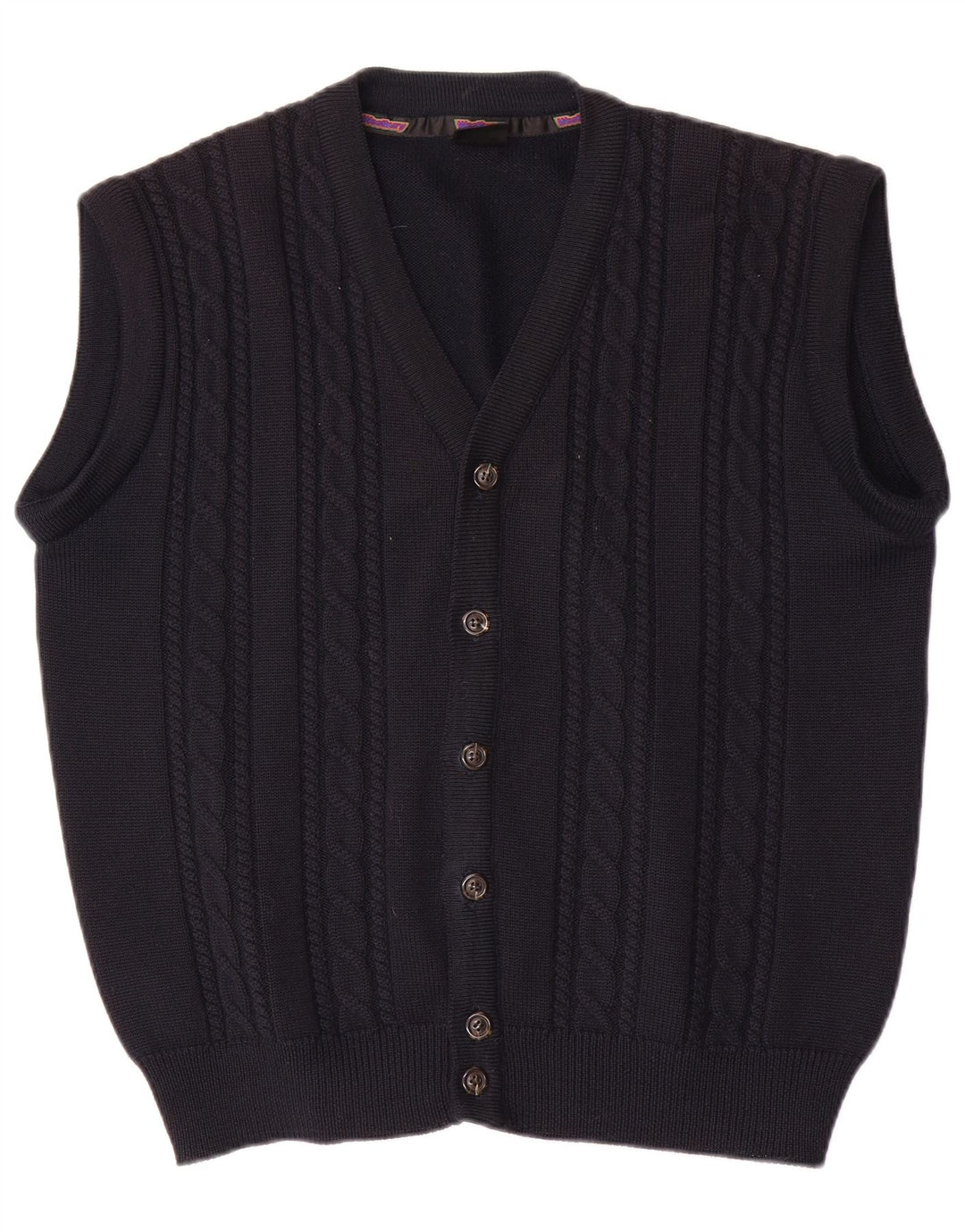 WESTBURY Ärmelloser Herren-Cardigan-Pullover Mittelblau