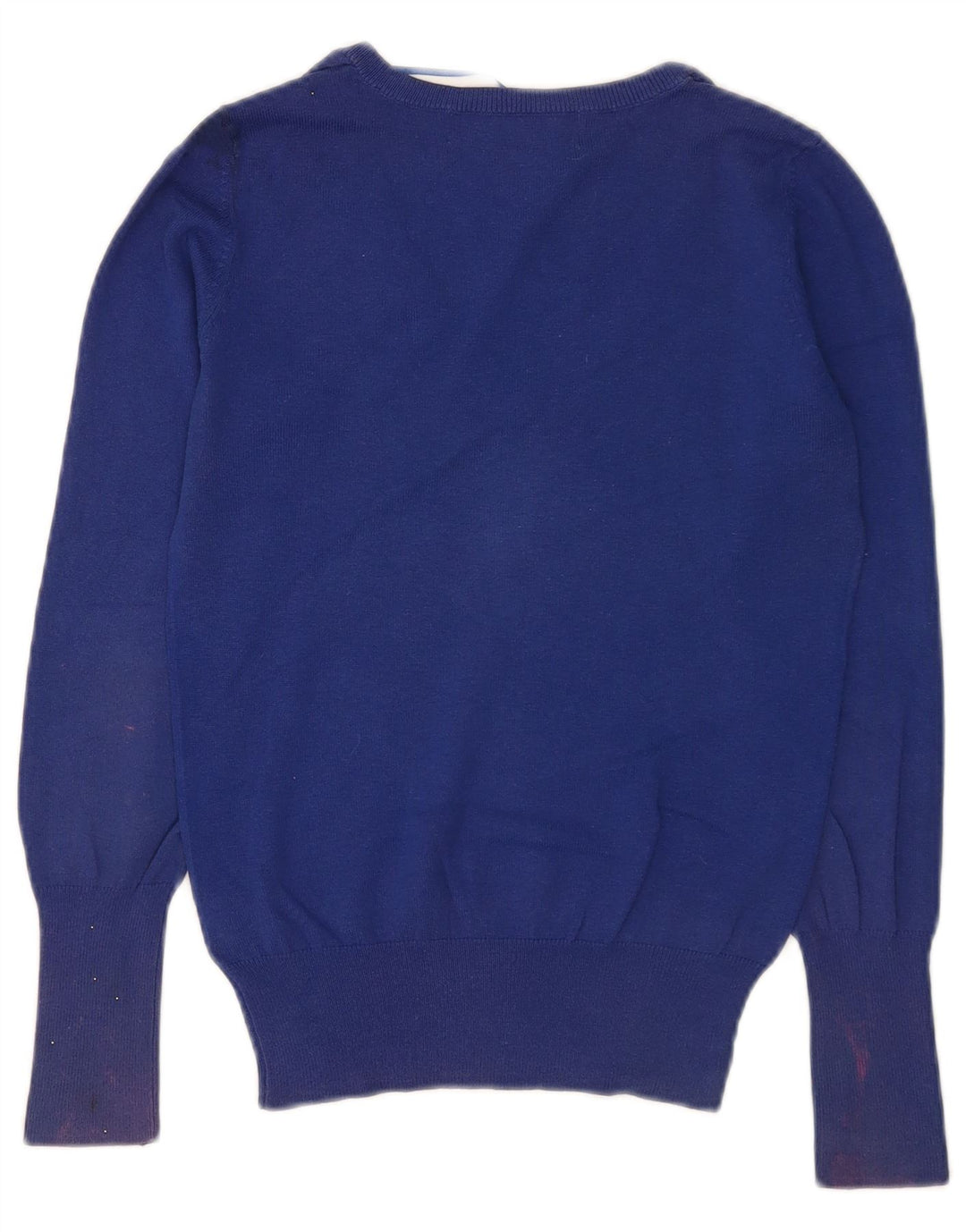 Zara Damen-Pullover mit V-Ausschnitt, UK 12, mittelblaue Baumwolle