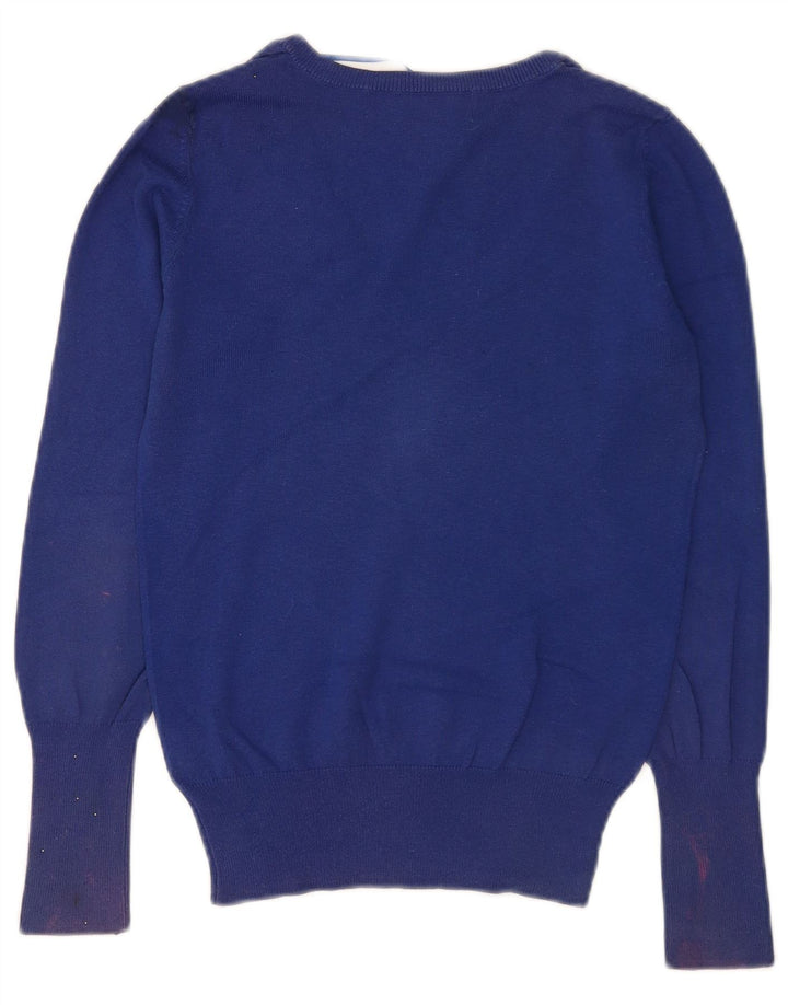 Zara Damen-Pullover mit V-Ausschnitt, UK 12, mittelblaue Baumwolle