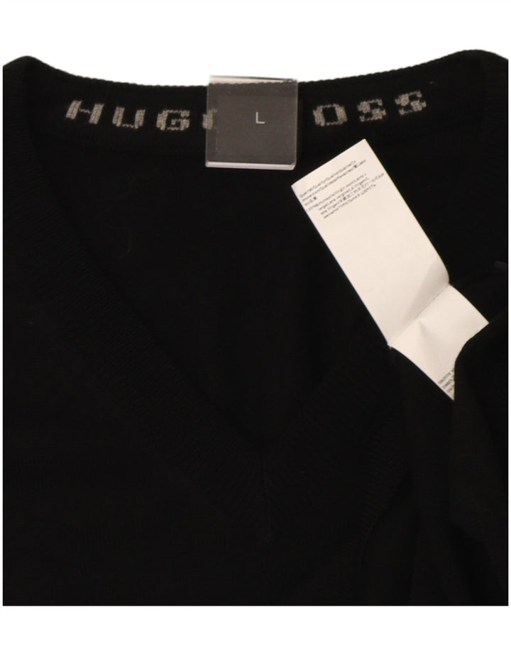 Hugo Boss Herren-Pullover mit V-Ausschnitt, große schwarze Wolle