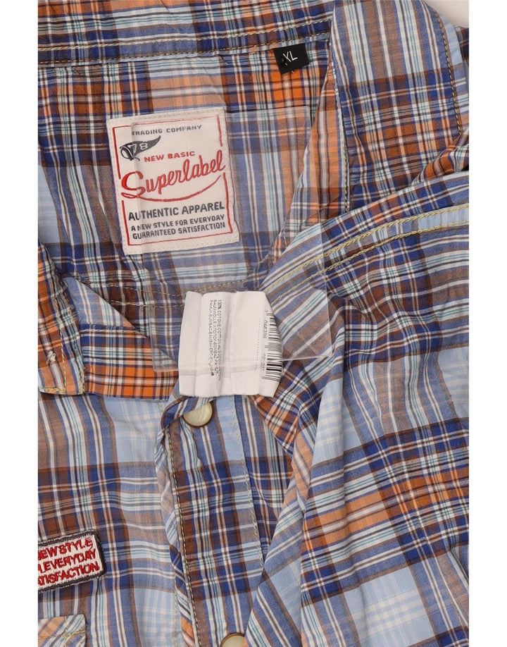 VINTAGE Mens Short Sleeve Shirt XL Blue Check Cotton Vintage Vintage and Second-Hand Vintage from Messina Hembry 