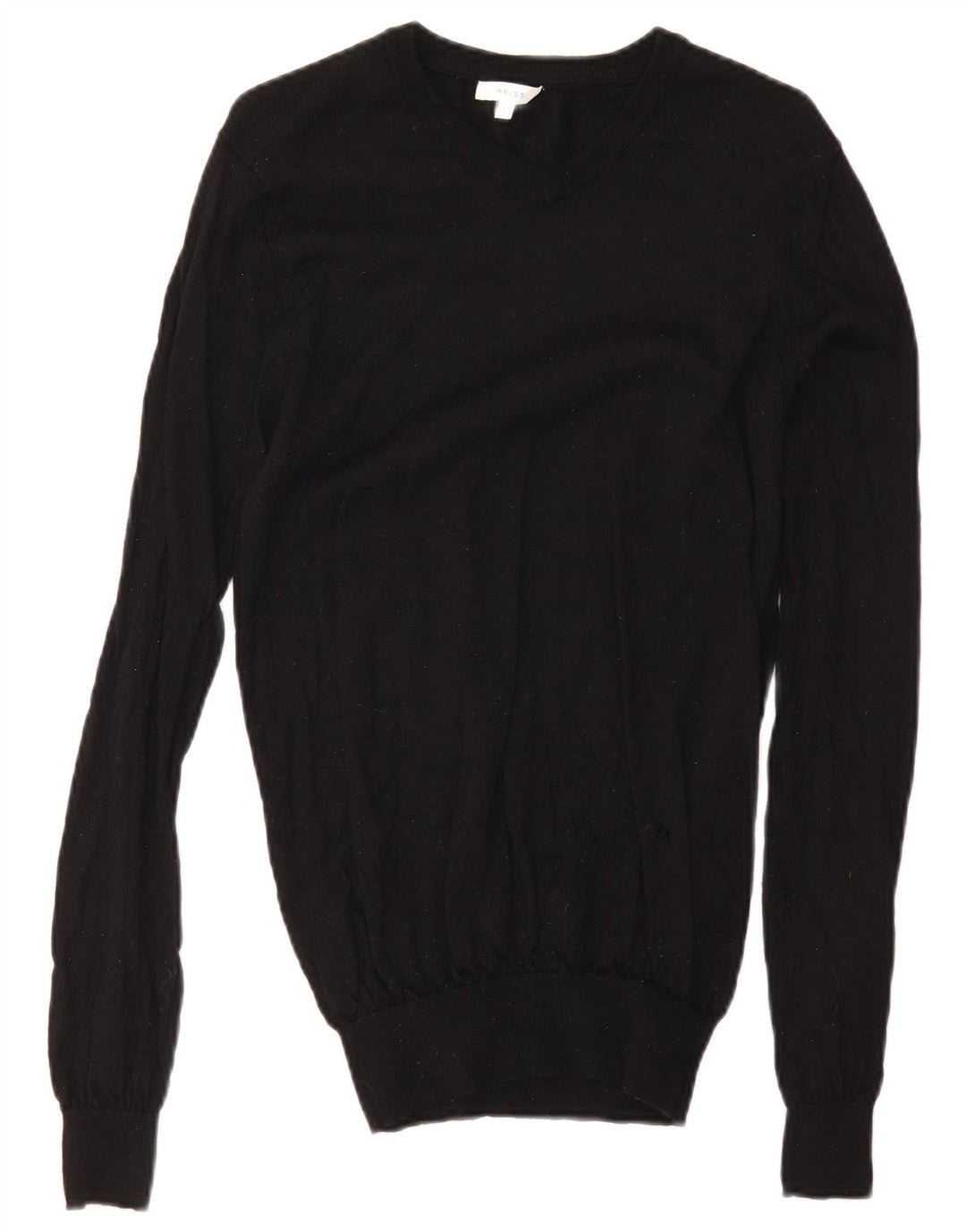 Reiss Herren-Pullover mit V-Ausschnitt, Größe S, schwarze Wolle