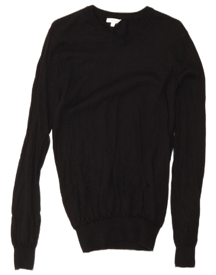 Reiss Herren-Pullover mit V-Ausschnitt, Größe S, schwarze Wolle