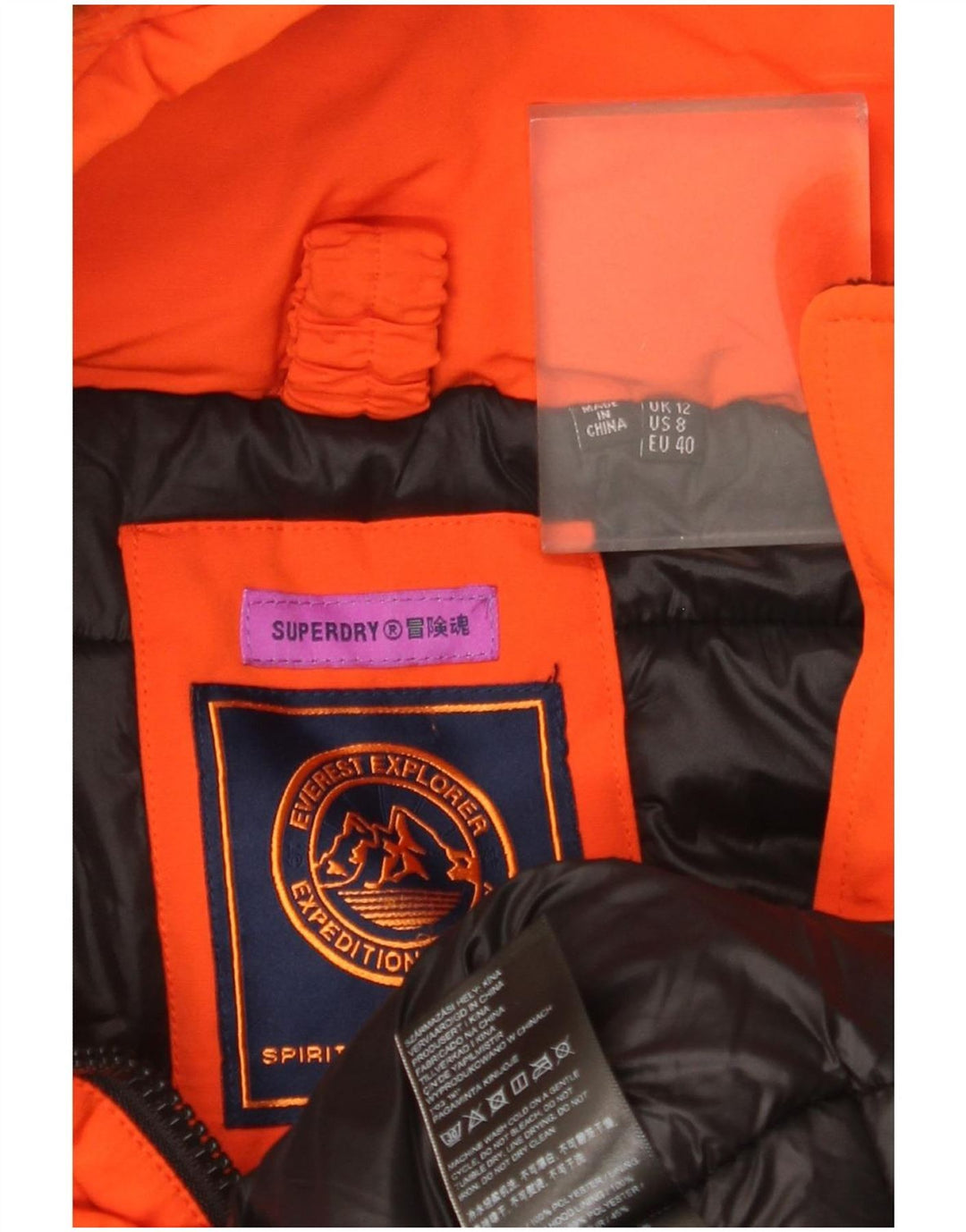 Superdry Damen Skijacke mit Kapuze UK 12 Mittelorange Polyester