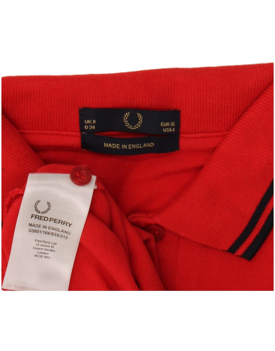 Fred Perry Damen Crop Poloshirt UK 8 Small Rote Baumwolle