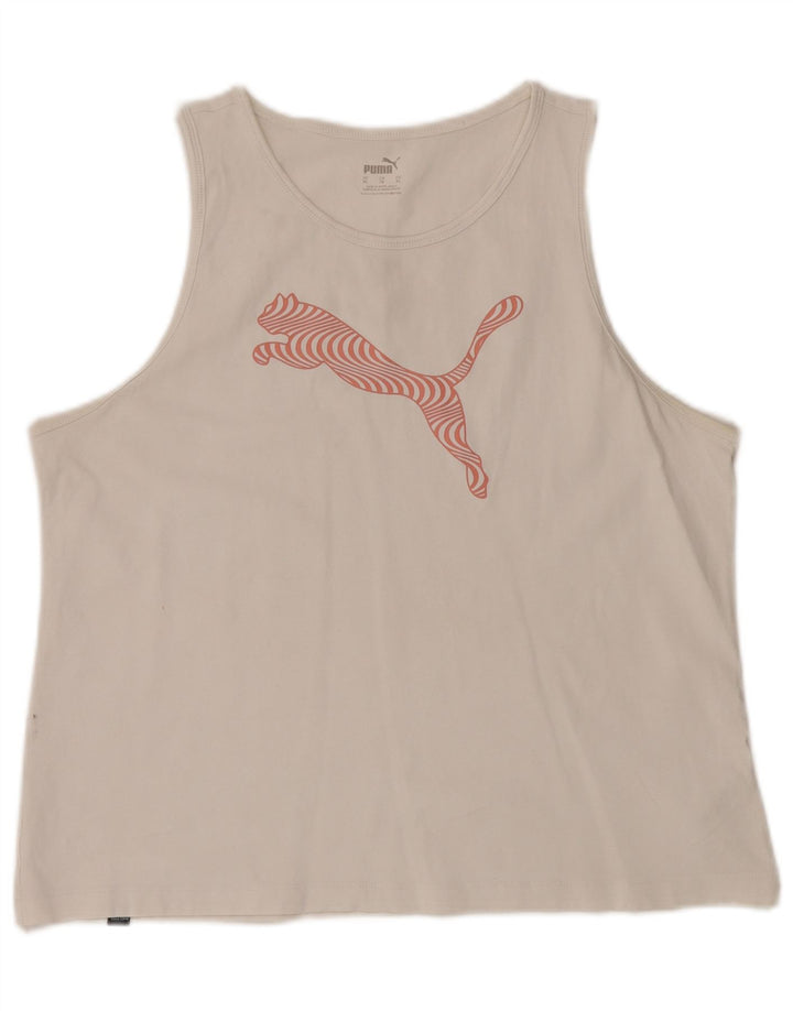 PUMA Damen Graphic Vest Top UK 18 XL Weiße Baumwolle