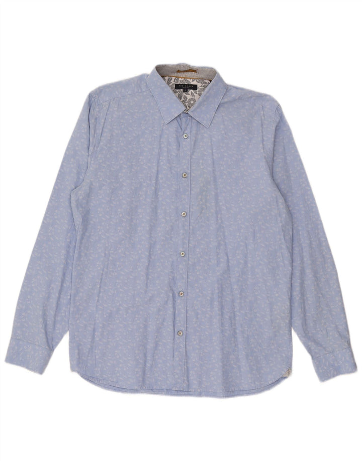 Ted Baker Herrenhemd, Größe 4, groß, blau, geblümt, Baumwolle