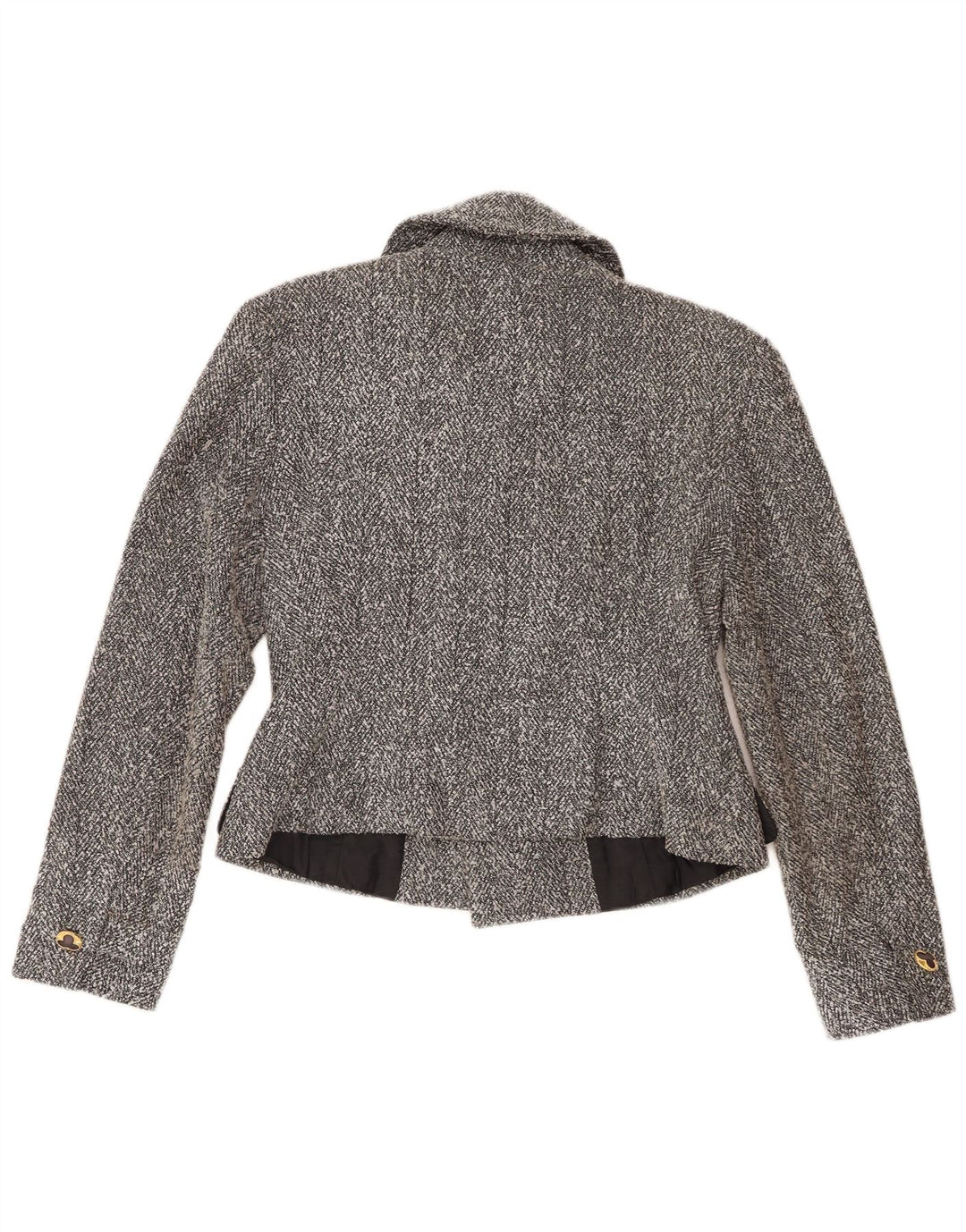 Vintage Damen Crop Zweireiher Blazer Jacke UK 8 Small Grau meliert