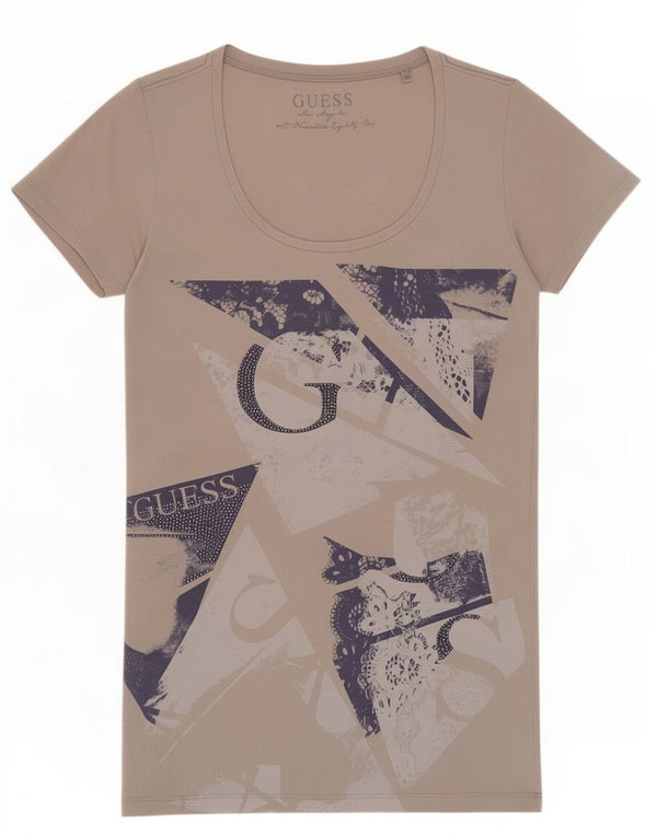 Guess Damen Grafik-T-Shirt-Oberteil UK 6 XS Graue Baumwolle