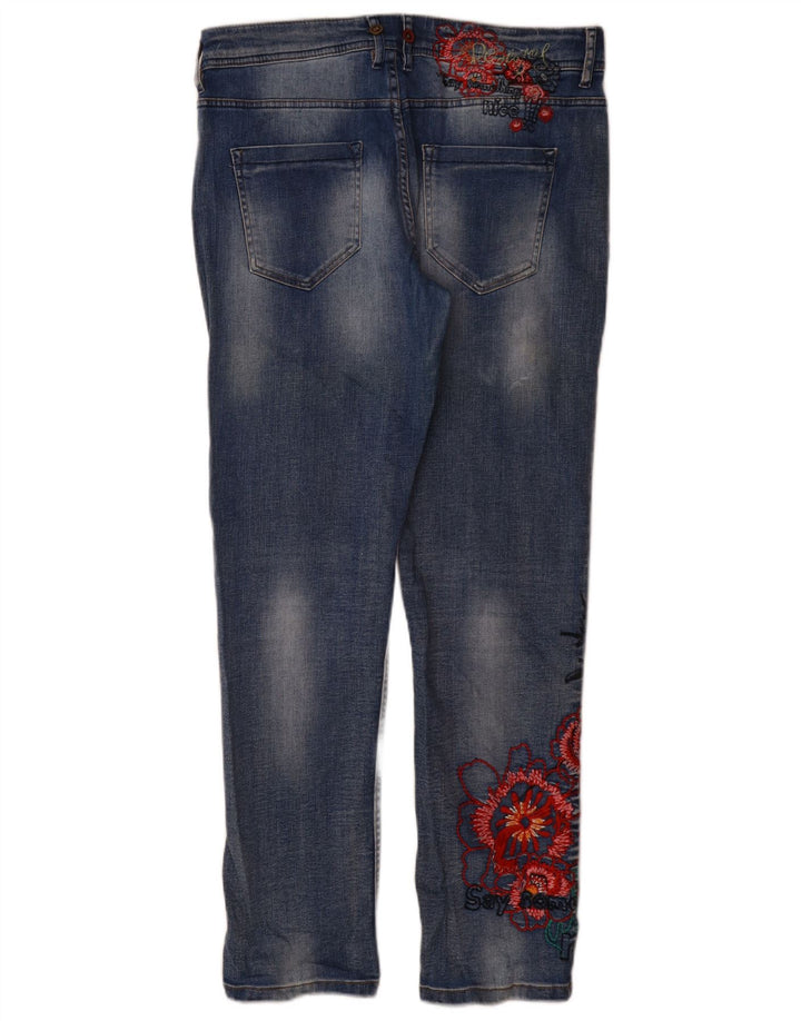 Desigual Damen Slim Jeans W32 L31 Blau geblümtes Polyester