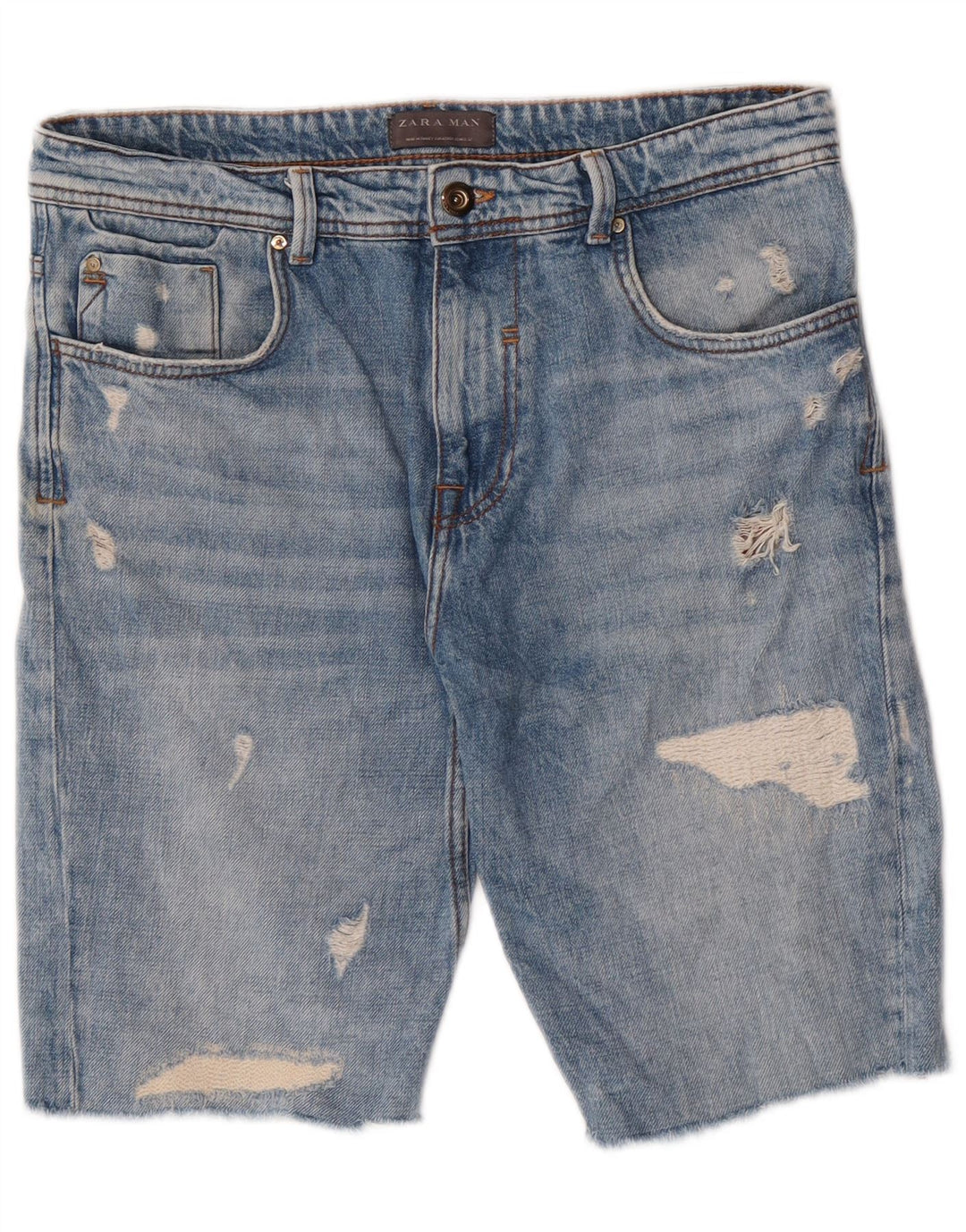 Zara Herren Distressed Denim Shorts EU 42 Large W32 Blau