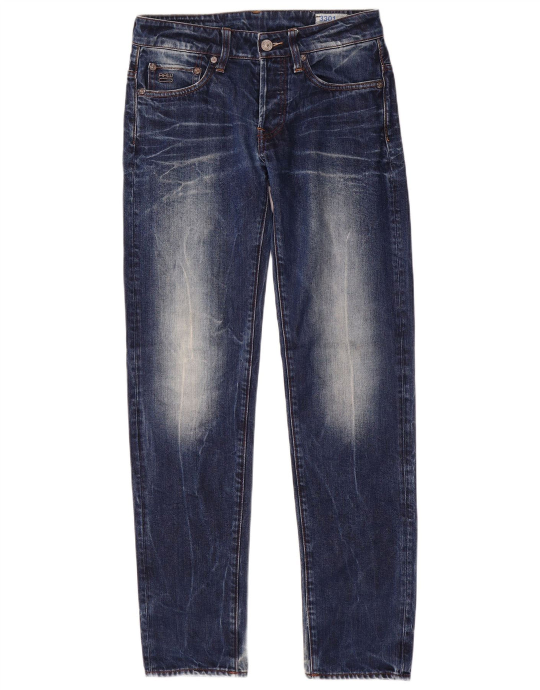 G-Star Herren 3301 Slim Jeans W28 L32 Blaue Baumwolle