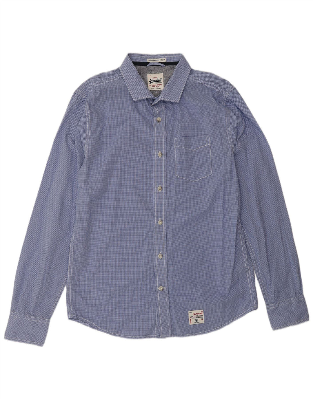 SUPERDRY Herrenhemd XL aus blauer Gingham-Baumwolle