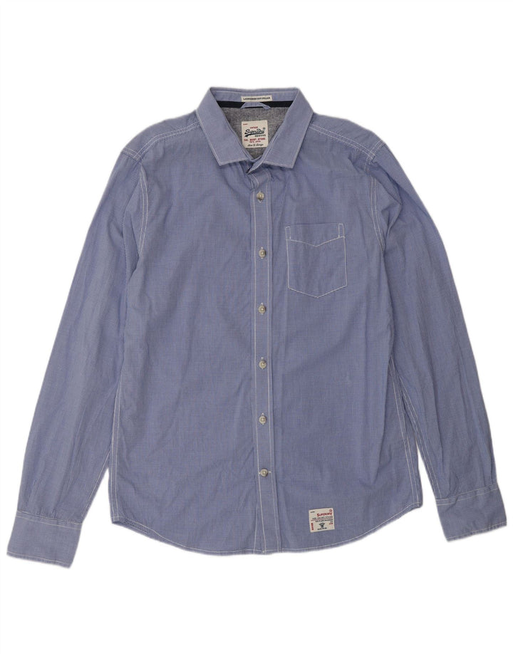 SUPERDRY Herrenhemd XL aus blauer Gingham-Baumwolle