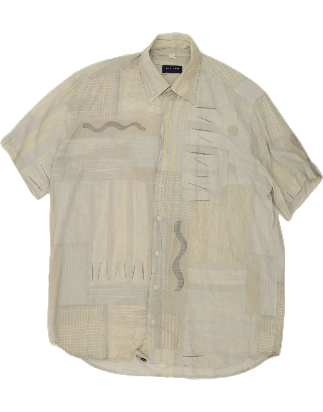 JUPITER Mens Short Sleeve Shirt Size 17 1/2 XL Off White Patchwork Viscose Vintage Jupiter and Second-Hand Jupiter from Messina Hembry 