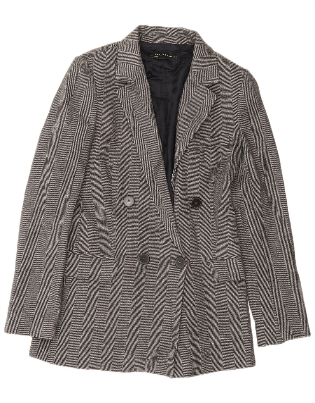 Zweireihiger Blazer für Damen von Zara, Gr. 10, Größe S, grau, Fischgrätmuster