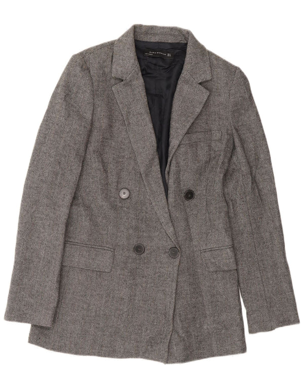 Zweireihiger Blazer für Damen von Zara, Gr. 10, Größe S, grau, Fischgrätmuster