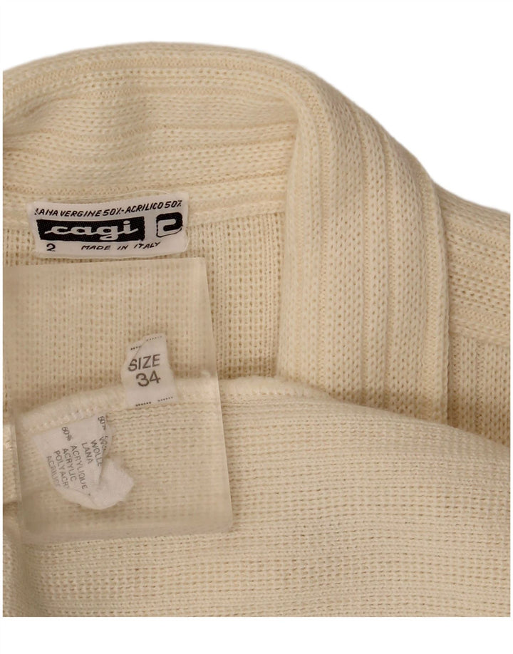 CAGI Damen-Strickjacke, übergroß, zweireihig, Größe 34, 2XS, gebrochenes Weiß