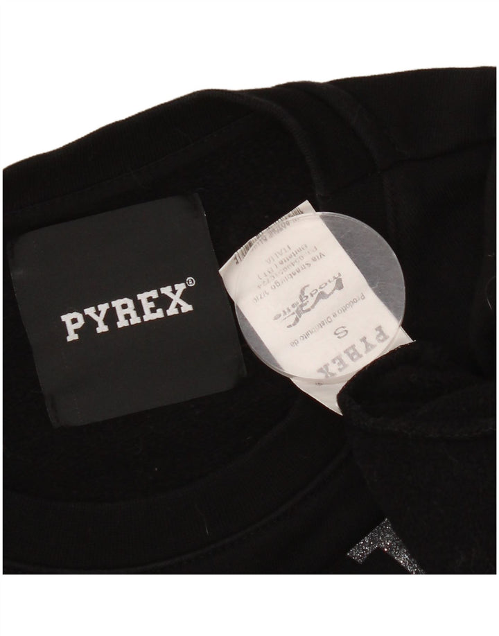 Pyrex Womens Graphic Oversized Sweatshirt Pullover UK 10 Small Schwarze Baumwolle