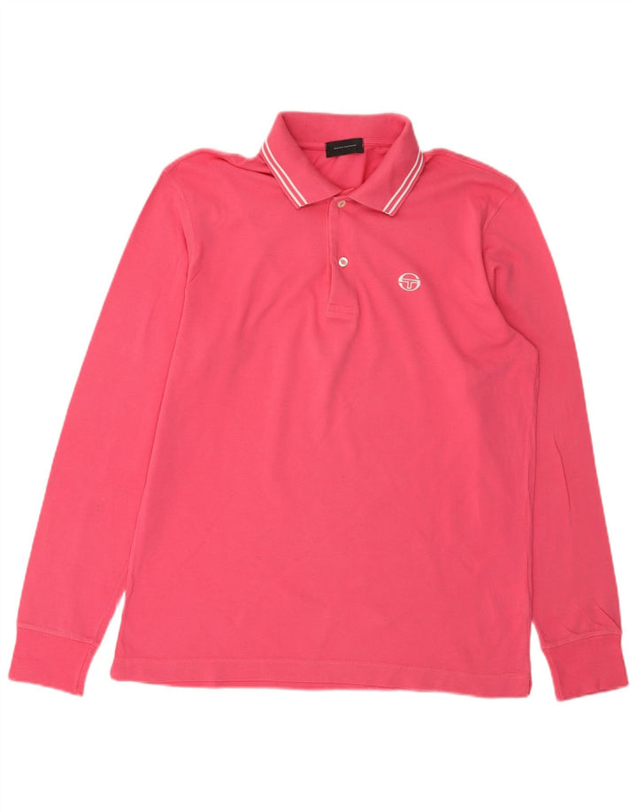 Sergio Tacchini Herren-Langarm-Poloshirt, klein, rosa, Baumwolle