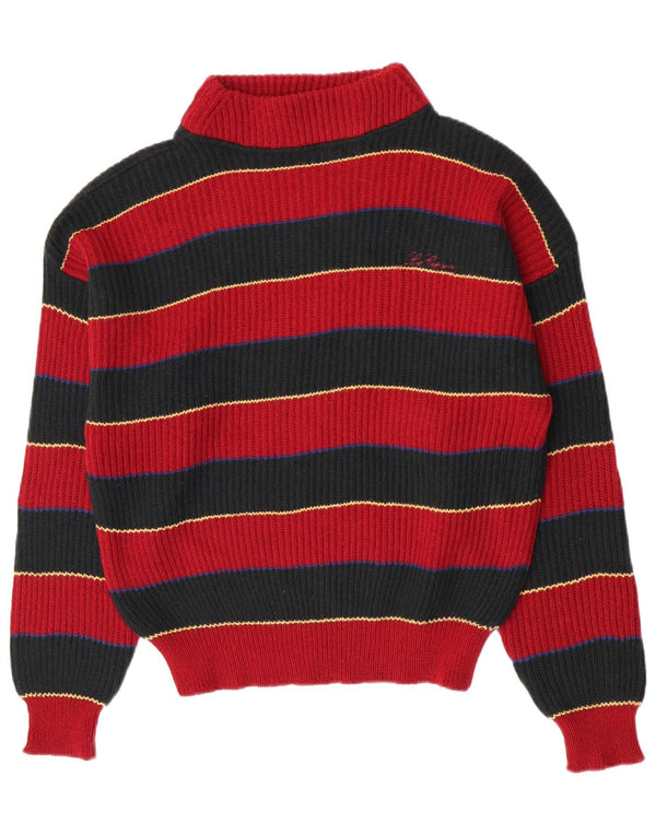 Les Copains Mens Turtle Neck Jumper Sweater Medium Red Striped Wool