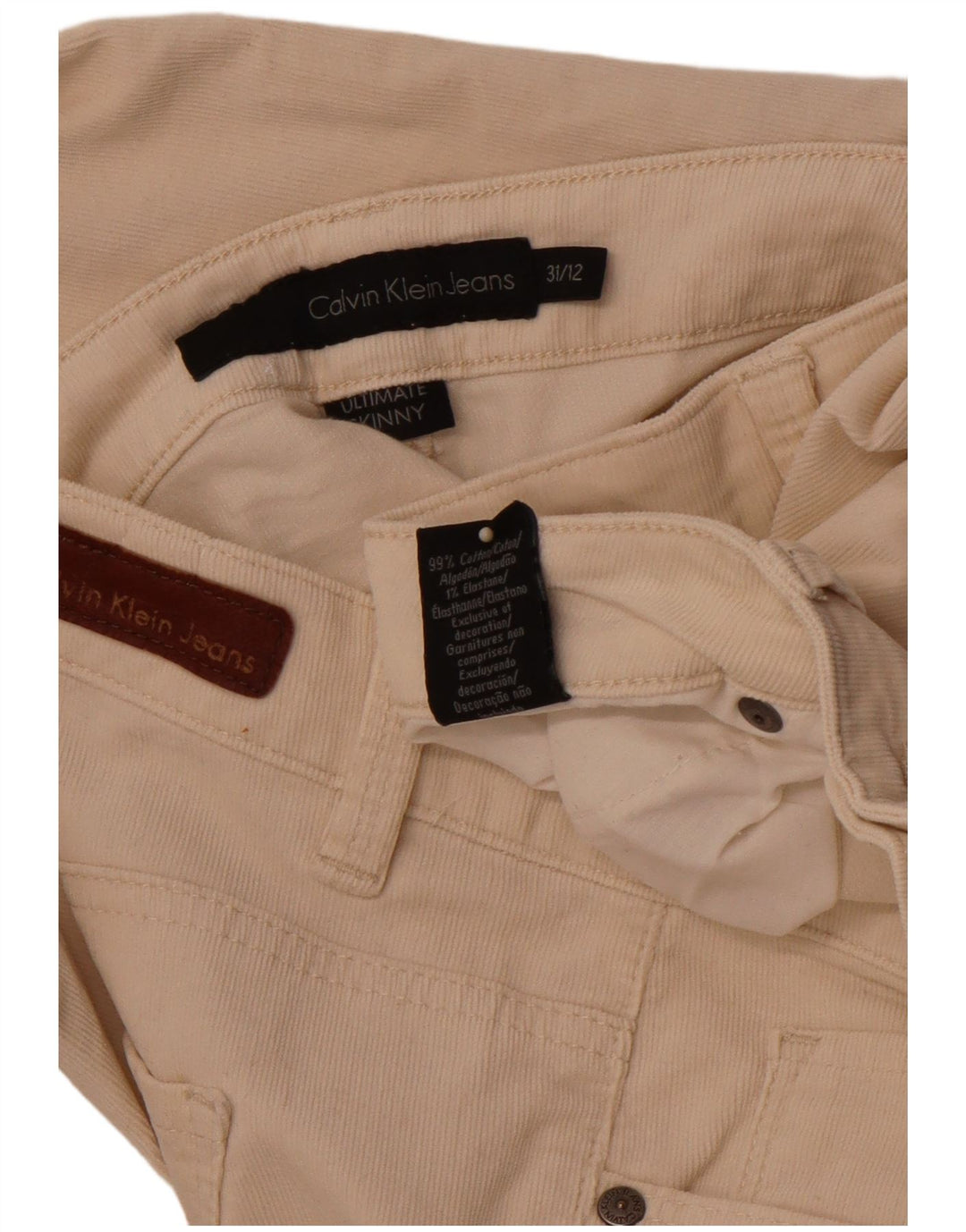 CALVIN KLEIN Damen Skinny Cordhose US 12 Large W31 L28 Beige