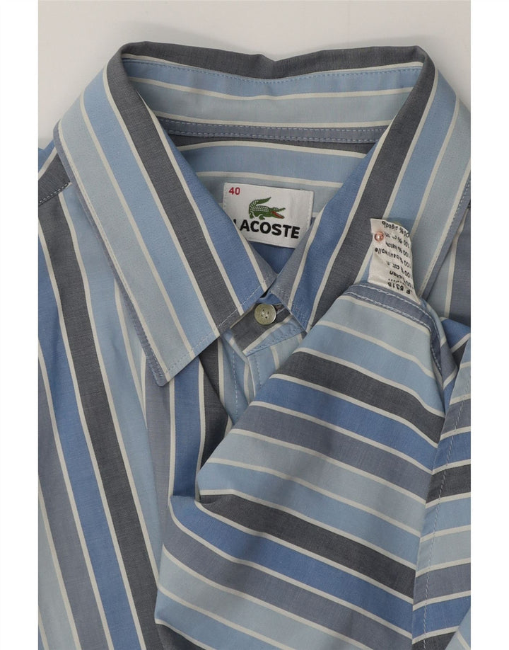 LACOSTE Herren-Kurzarmhemd, Größe 40, mittelblau, gestreift, Baumwolle