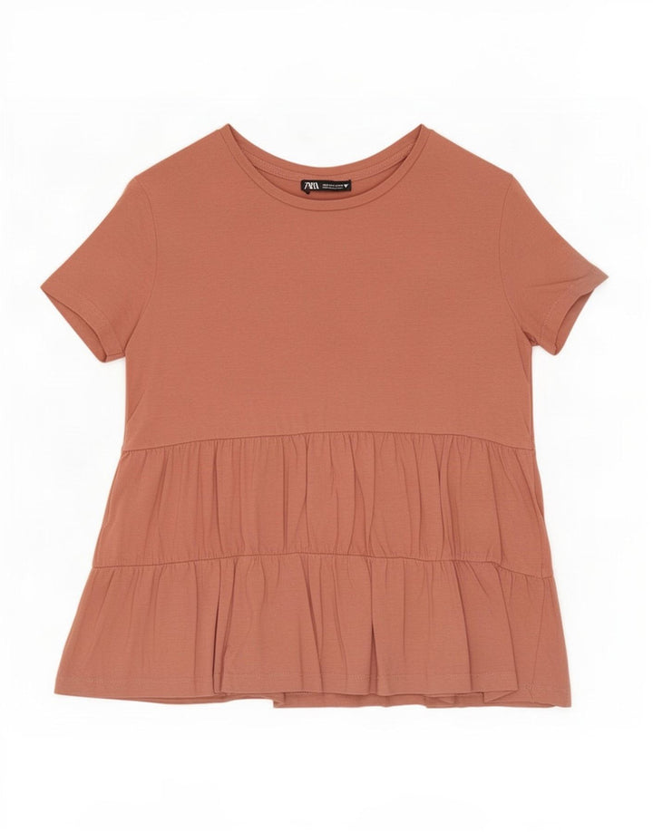 Zara Damen Kurzarmblusenoberteil UK 10 Small Braun