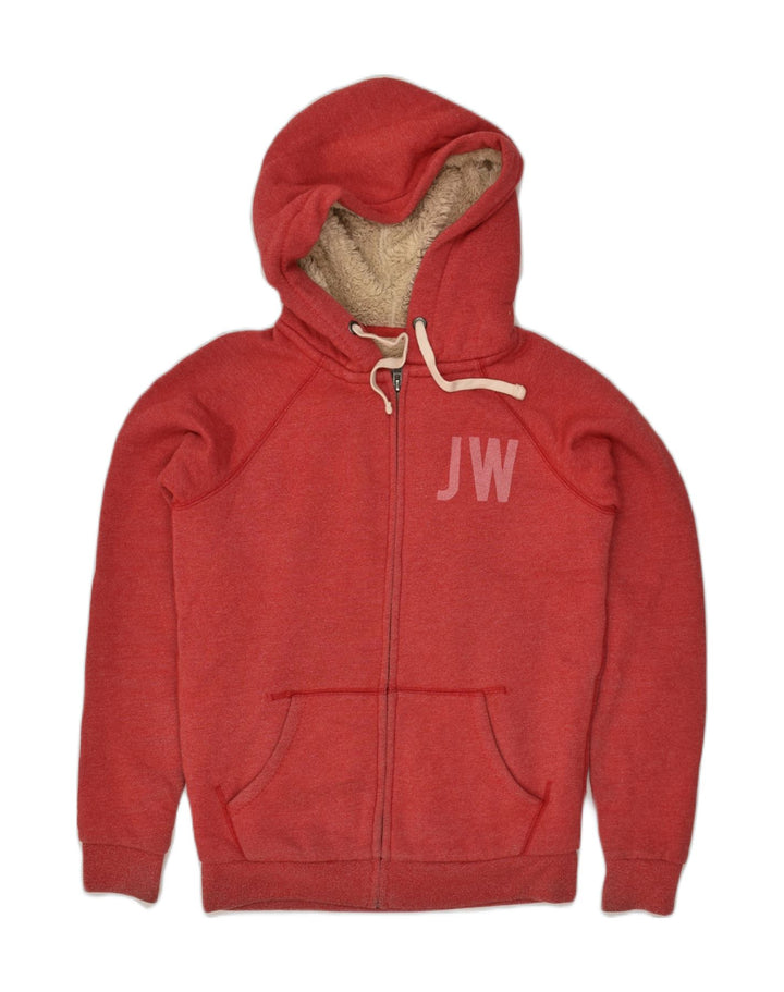 JACK WILLS Womens Sherpa Graphic Zip Hoodie Sweater UK 8 Small Red Cotton | Vintage Jack Wills | Thrift | Second-Hand Jack Wills | Used Clothing | Messina Hembry 