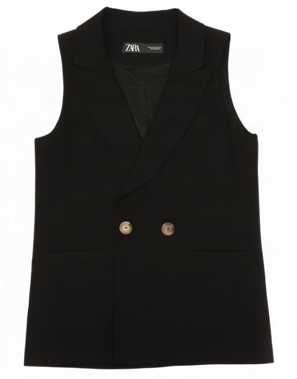 Zara Damen ärmellose zweireihige Blazerjacke UK 6 XS Schwarz
