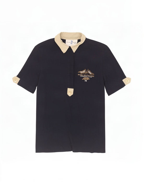 St. Germain Damen Des Pres Poloshirt IT 44 Medium Navy Blue Colourblock