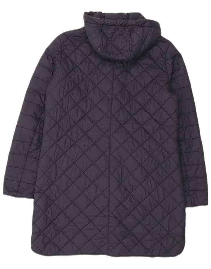 Barbour Womens Hooded Quilted Overcoat UK 14 Large Navy Blue Polyamid