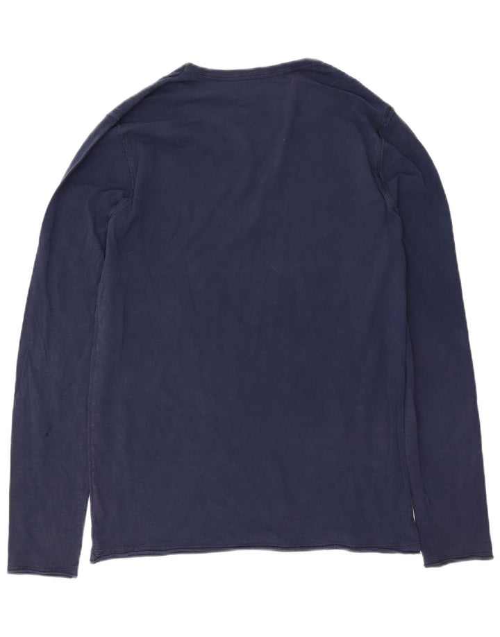 Benetton Herren-Grafik-Oberteil, langärmelig, mittelmarineblau, Baumwolle