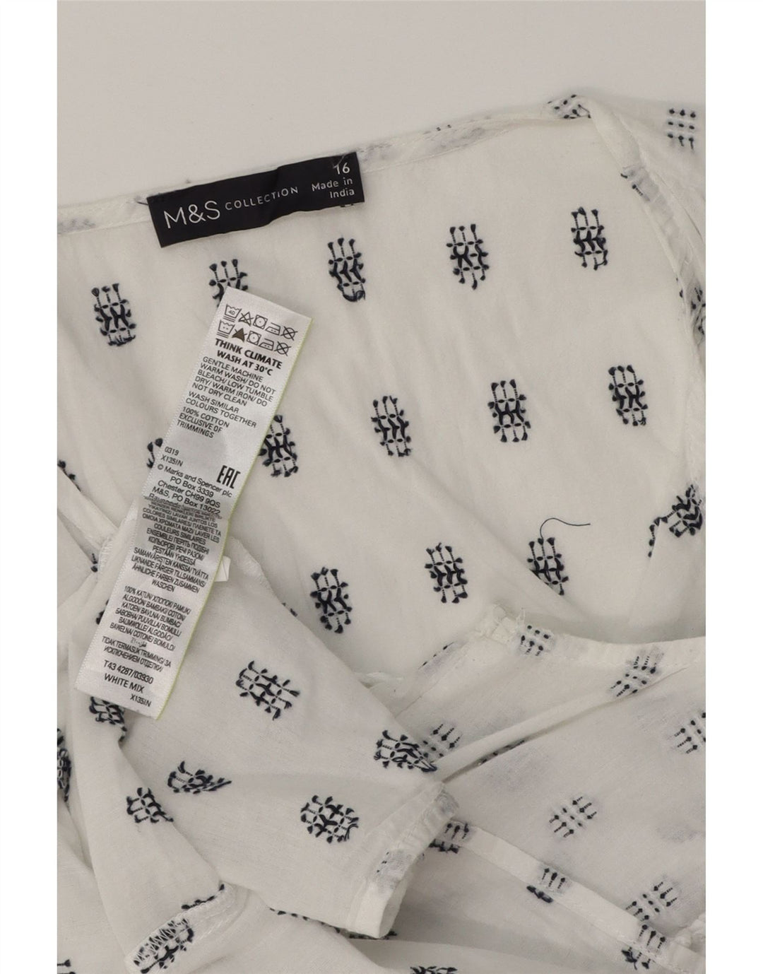 MARKS & SPENCER Damen ärmelloses Blusenoberteil UK 16 Large Weiß Geometrisch