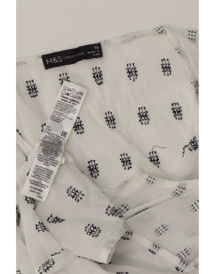 MARKS & SPENCER Damen ärmelloses Blusenoberteil UK 16 Large Weiß Geometrisch