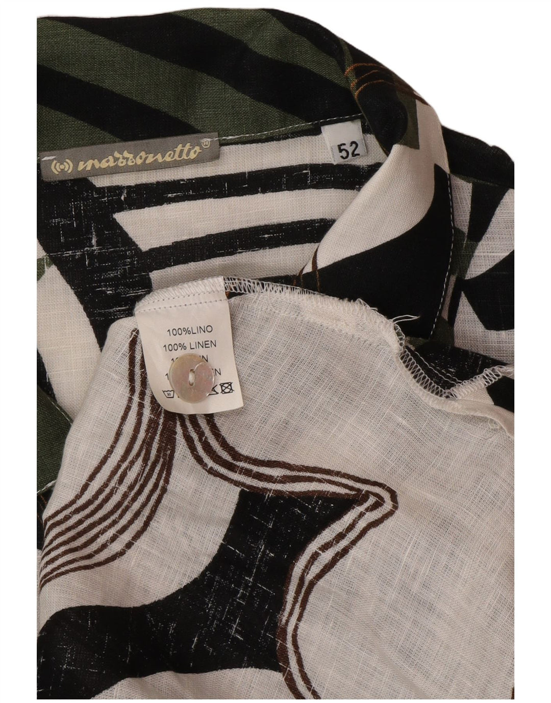 Marronetto Damen Kurzarmhemd mit abstraktem Muster IT 52 2XL Grünes Leinen