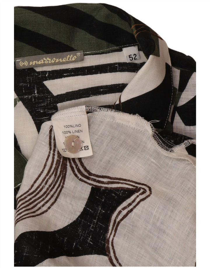 Marronetto Damen Kurzarmhemd mit abstraktem Muster IT 52 2XL Grünes Leinen